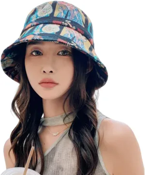 Printed Fisherman Hat Women Summer-Foldable UV Protection Sun Hat with 4 Patterns for Beach,Pool&Outdoor