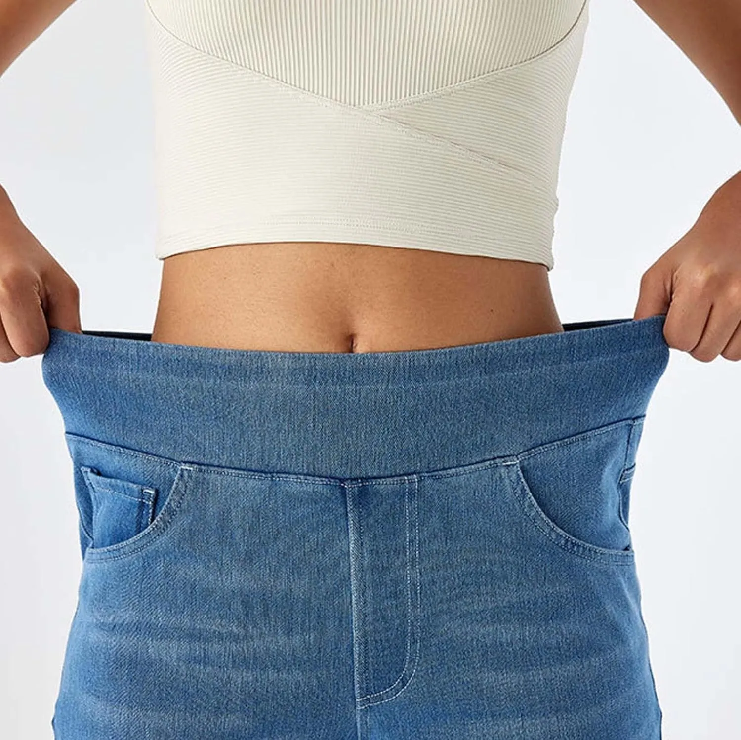 Pull On Wide Leg Jeans for Women High Waisted Stretchy Baggy Trendy Straight Leg Jeans Denim Pants Cropped Pants