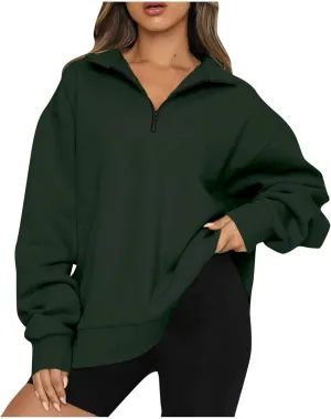 Quarter Zip Pullover for Women Fall Drop Shoulder Y2k Clothes Casual Sweaters Long Sleeve Sweatshirt Half Zip Blouses
