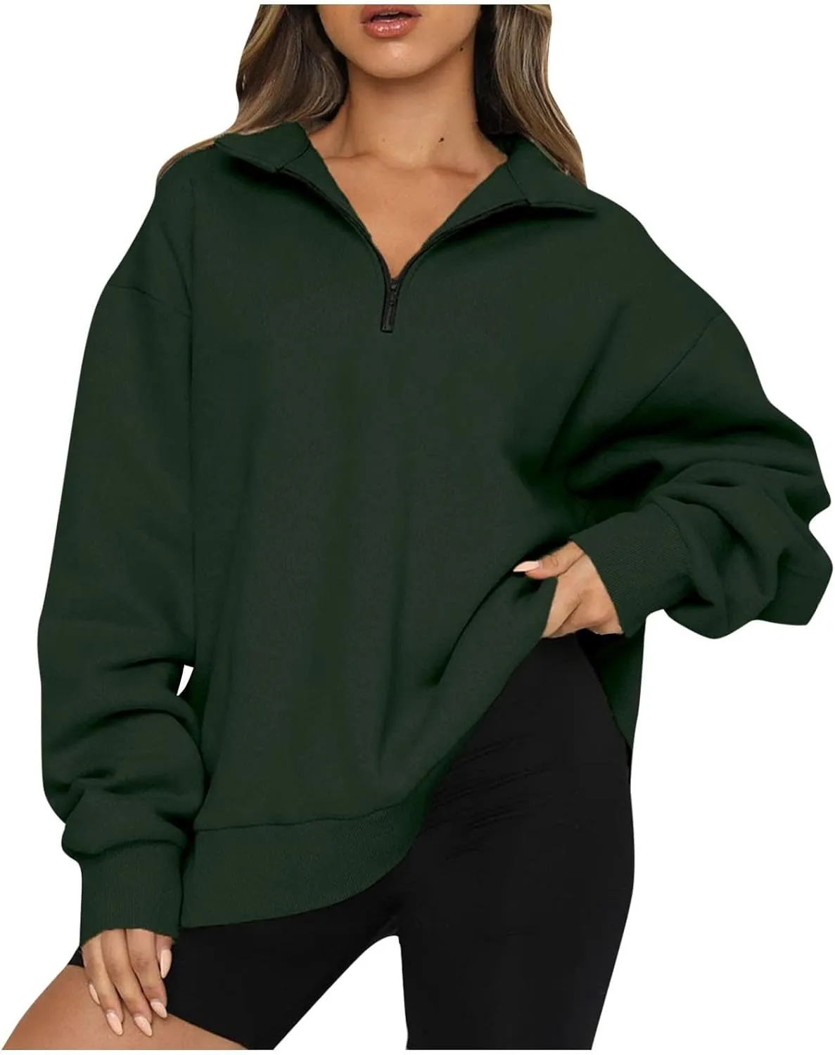 Quarter Zip Pullover for Women Fall Drop Shoulder Y2k Clothes Casual Sweaters Long Sleeve Sweatshirt Half Zip Blouses