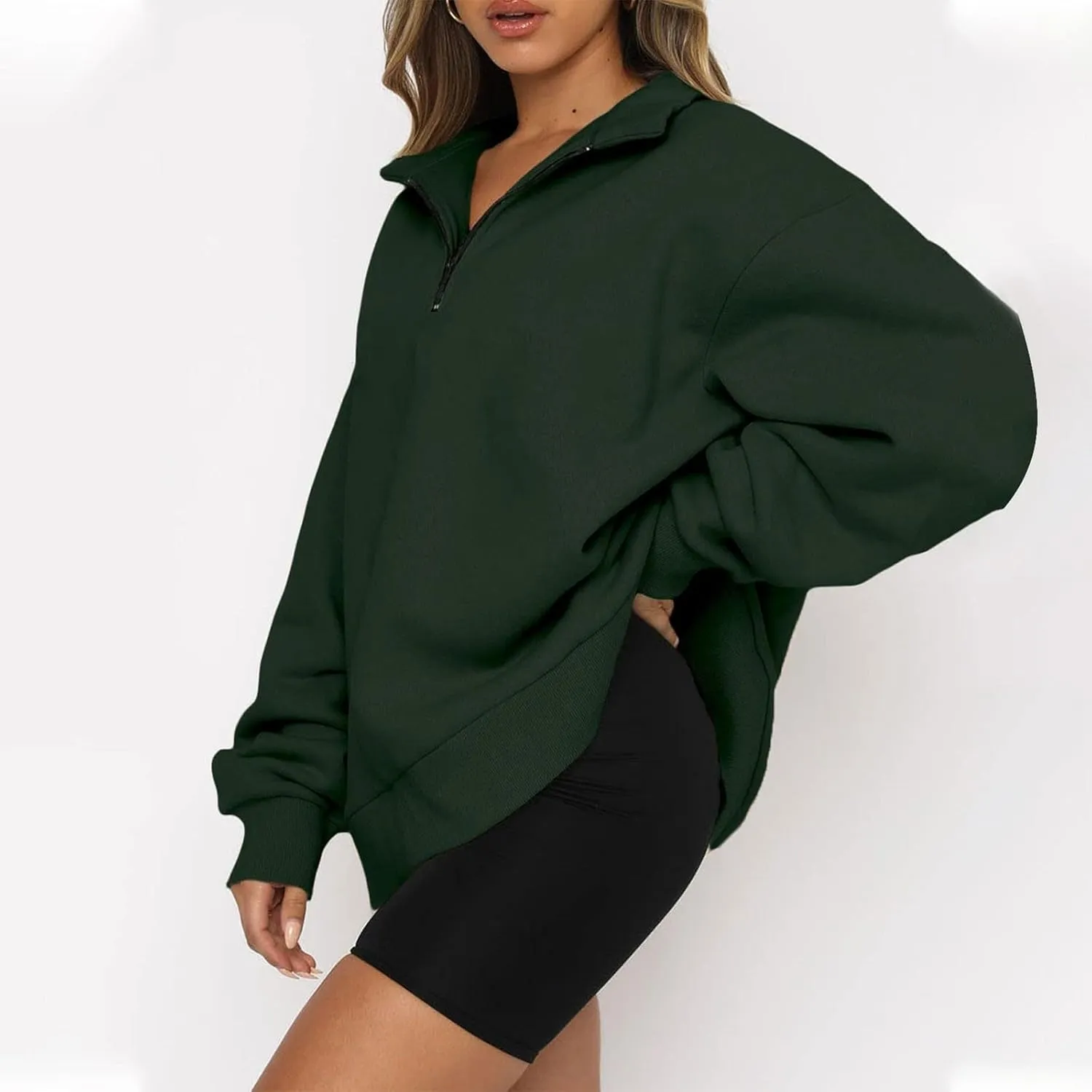 Quarter Zip Pullover for Women Fall Drop Shoulder Y2k Clothes Casual Sweaters Long Sleeve Sweatshirt Half Zip Blouses