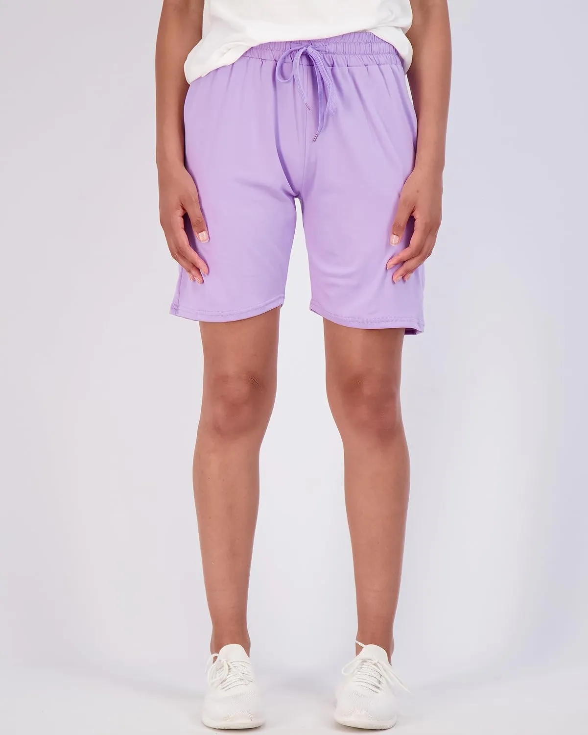Real Essentials 4 Pack: Women's 7" Bermuda Long Casual Yoga Super-Soft Loose Comfy Shorts with Pockets (Available in Plus)