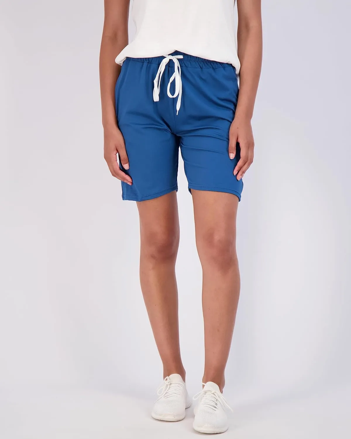 Real Essentials 4 Pack: Women's 7" Bermuda Long Casual Yoga Super-Soft Loose Comfy Shorts with Pockets (Available in Plus)