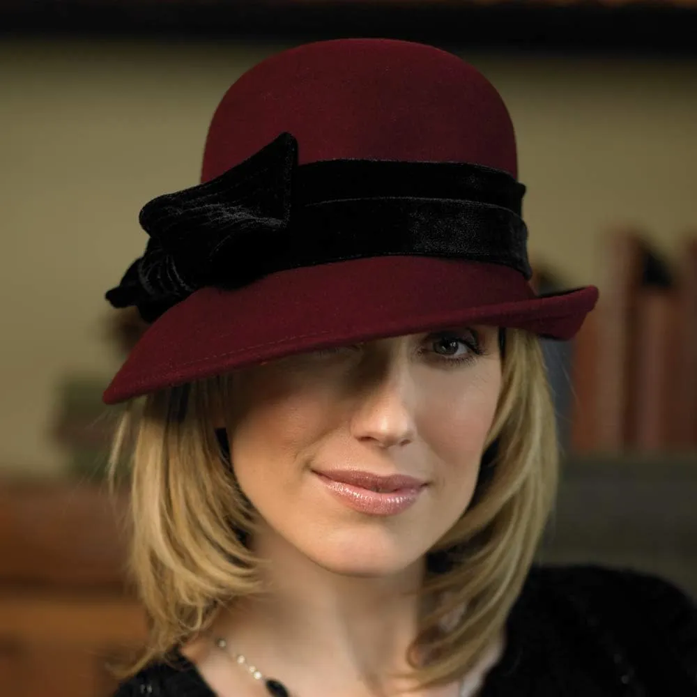 Scala Women's Wool Felt Cloche with Velvet Bow