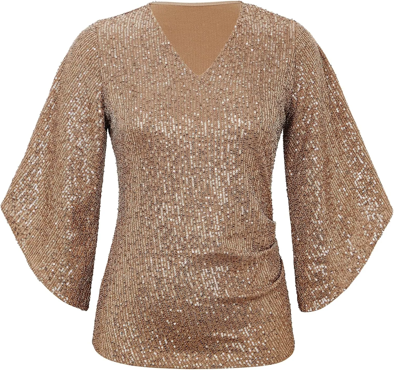 Sequin Tops for Women 3/4 Sleeve Blouse for Women Dressy Sparkly Tops V Neck Outfits for Party Glitter Tops