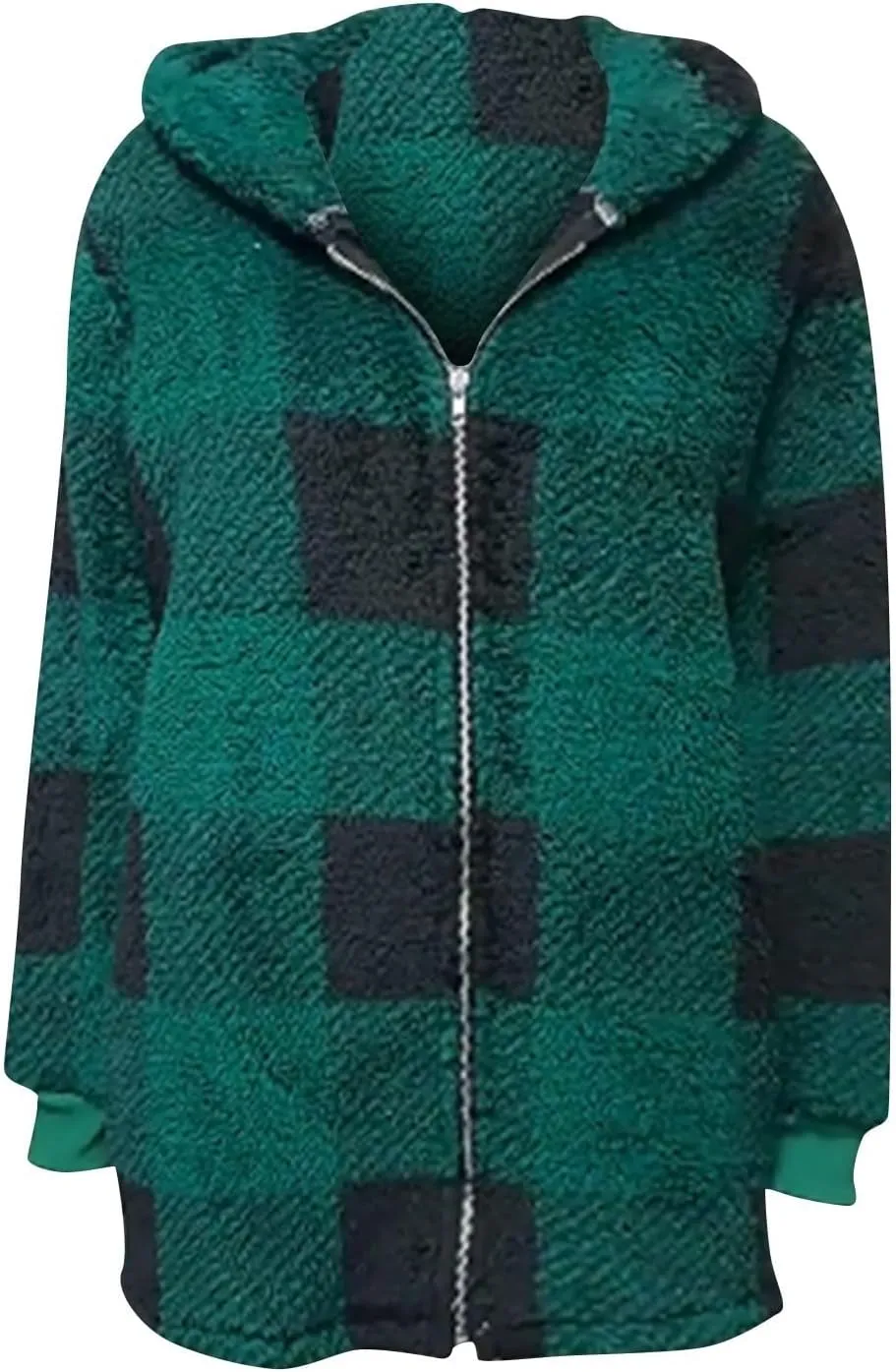 Shackets for Women 2024 Fall Zip Up Fuzzy Plaid Jacket Plus Size Casual Warm Winter Fleece Long Hoodie with Pockets
