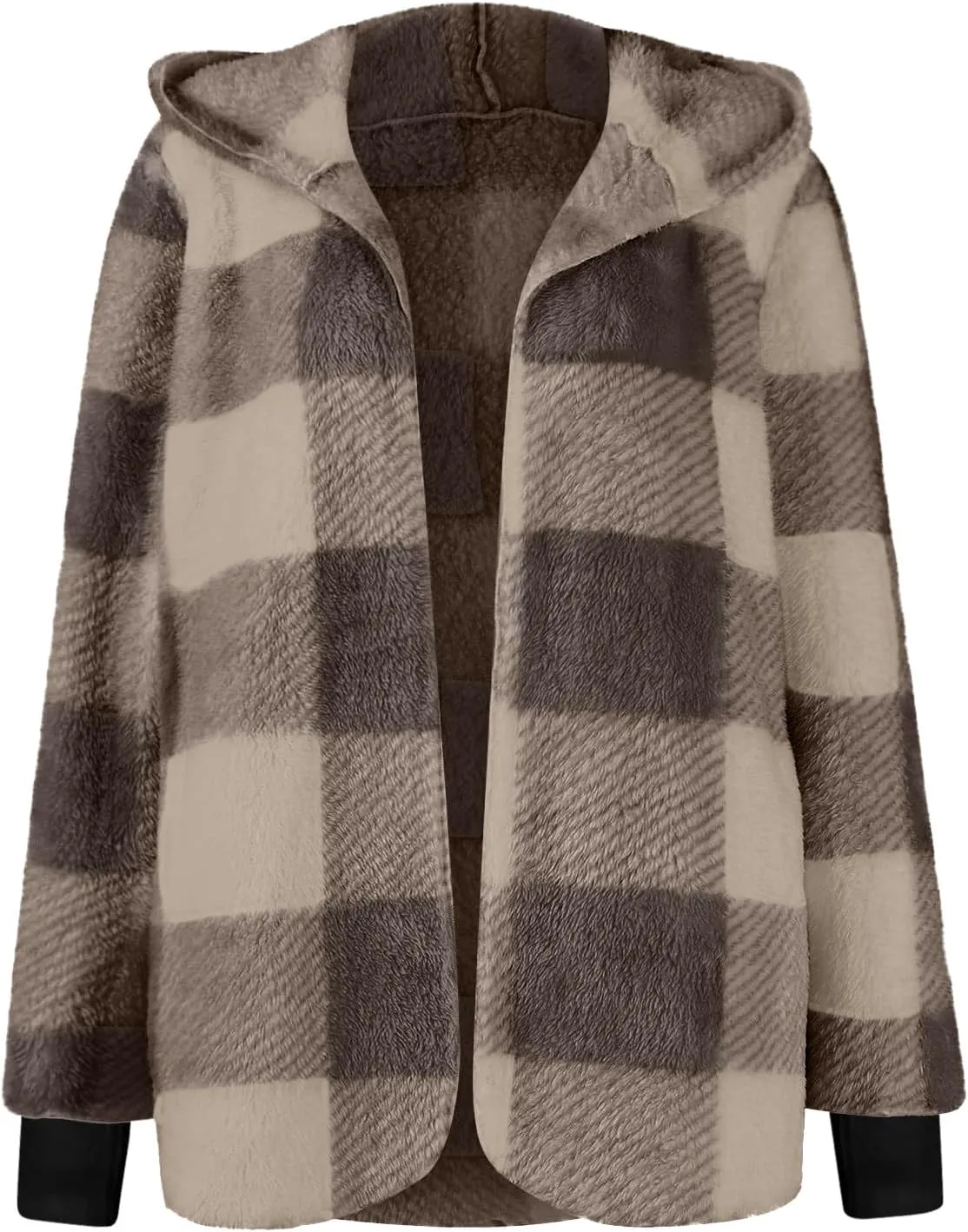 Shackets for Women Fall Zip Up Fuzzy Plaid Jacket Plus Size Casual Warm Winter Fleece Long Hoodie Coat with Pockets
