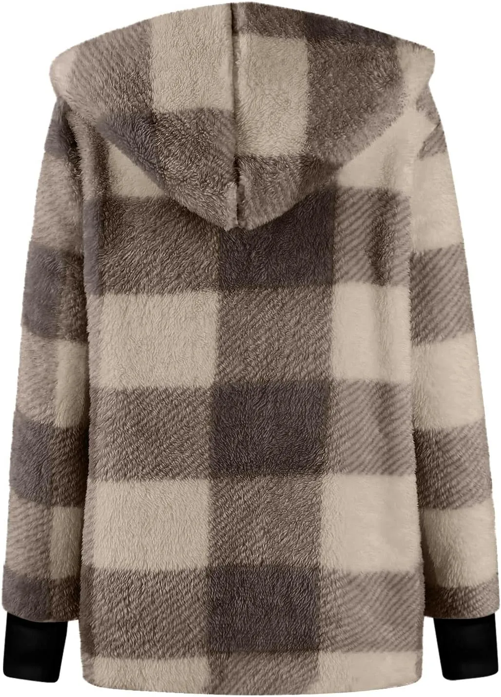 Shackets for Women Fall Zip Up Fuzzy Plaid Jacket Plus Size Casual Warm Winter Fleece Long Hoodie Coat with Pockets