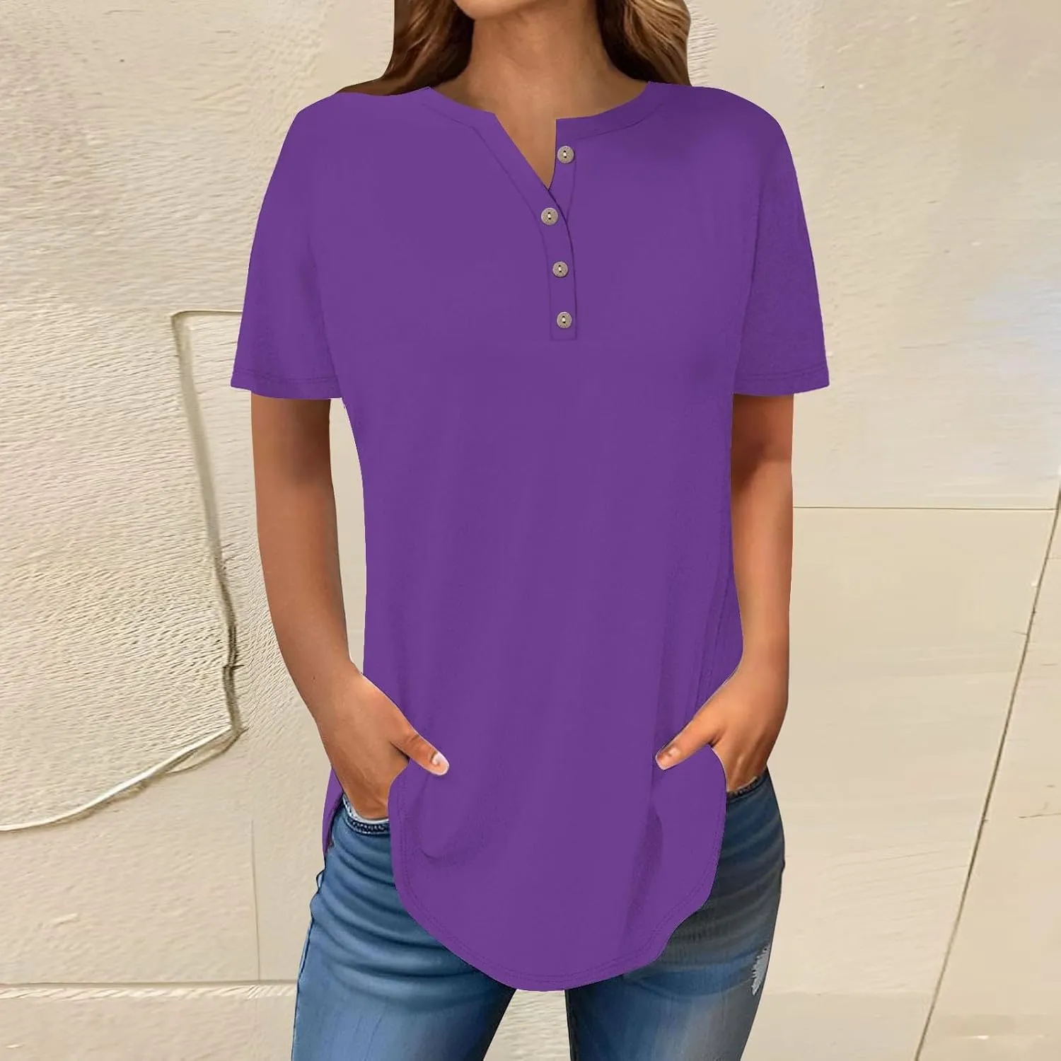 SHAOBGE Summer Tops for Women 2025 Vacation Trendy V Neck Boho Short Sleeve Shirts Casual Loose Comfy Tunics
