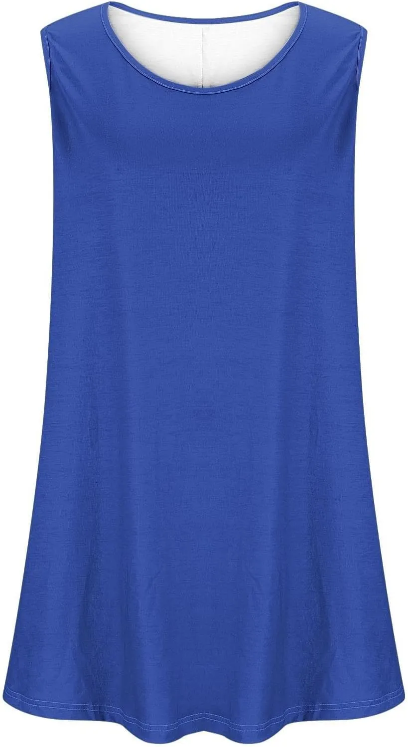 Sleeveless Tops for Women Summer Plus Size Tunic Tops Round Neck Casual Flowy Tank Tops Loose Fit