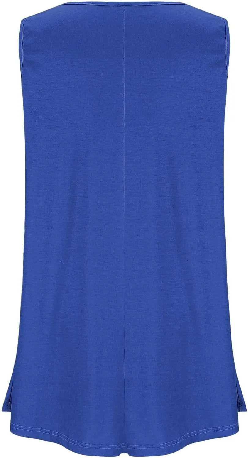 Sleeveless Tops for Women Summer Plus Size Tunic Tops Round Neck Casual Flowy Tank Tops Loose Fit