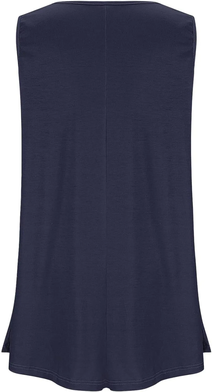 Sleeveless Tops for Women Summer Plus Size Tunic Tops Round Neck Casual Flowy Tank Tops Loose Fit
