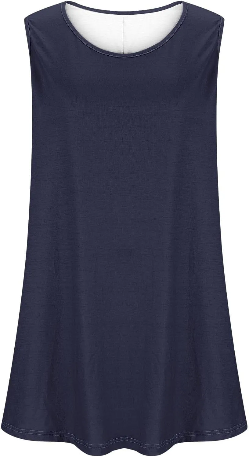 Sleeveless Tops for Women Summer Plus Size Tunic Tops Round Neck Casual Flowy Tank Tops Loose Fit