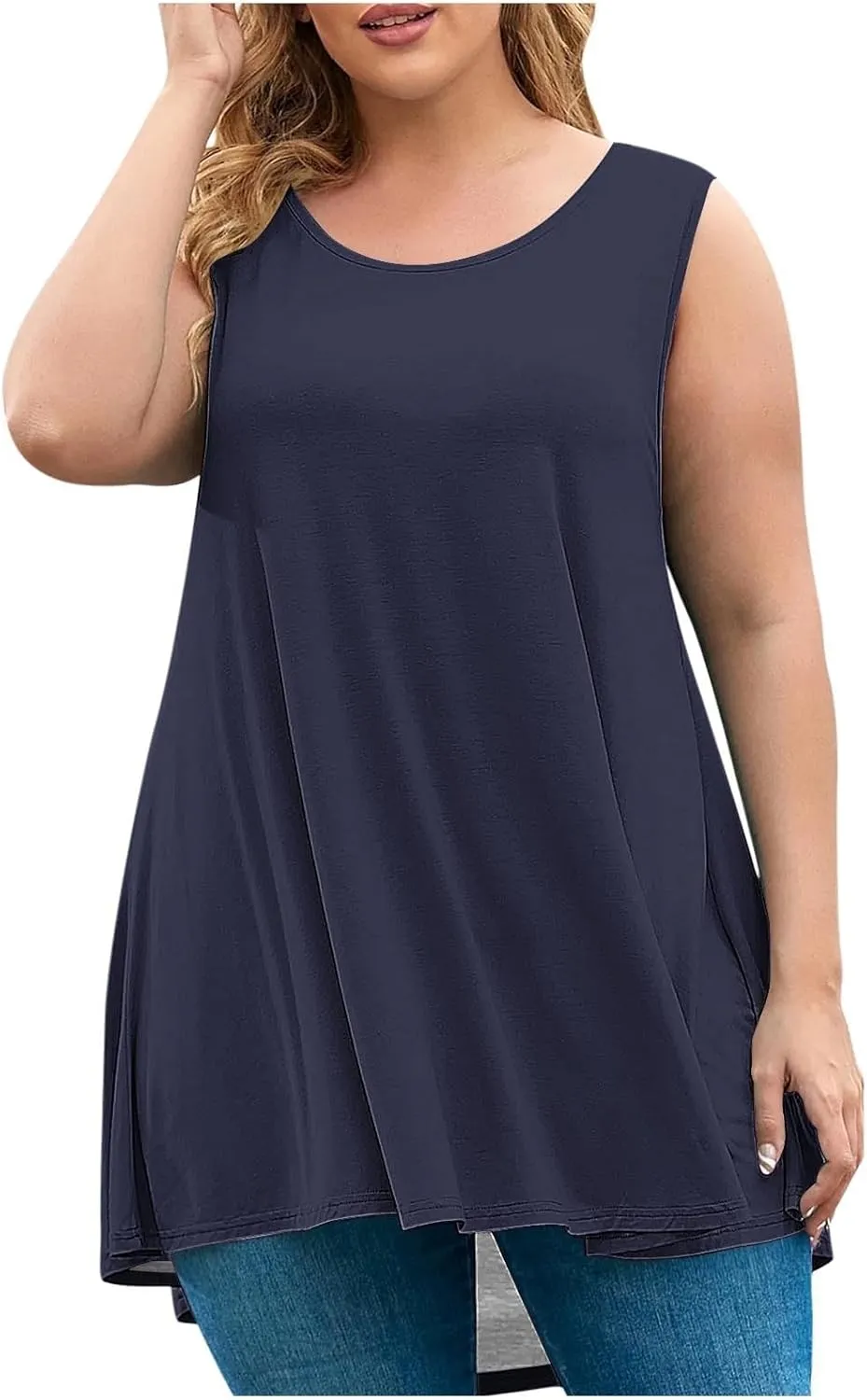 Sleeveless Tops for Women Summer Plus Size Tunic Tops Round Neck Casual Flowy Tank Tops Loose Fit