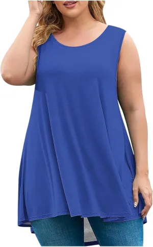 Sleeveless Tops for Women Summer Plus Size Tunic Tops Round Neck Casual Flowy Tank Tops Loose Fit