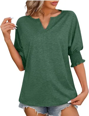 Solid V Neck Tees for Women Short Sleeve Trendy Tops Plus Size Loose Fit Tops Dressy Casual Tunic Tops Fashion Tops