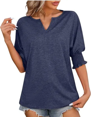 Solid V Neck Tees for Women Short Sleeve Trendy Tops Plus Size Loose Fit Tops Dressy Casual Tunic Tops Fashion Tops