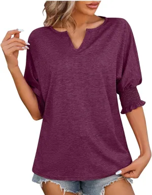 Solid V Neck Tees for Women Short Sleeve Trendy Tops Plus Size Loose Fit Tops Dressy Casual Tunic Tops Fashion Tops