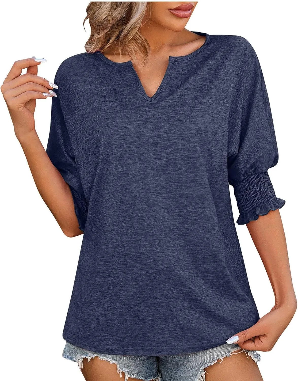 Solid V Neck Tees for Women Short Sleeve Trendy Tops Plus Size Loose Fit Tops Dressy Casual Tunic Tops Fashion Tops