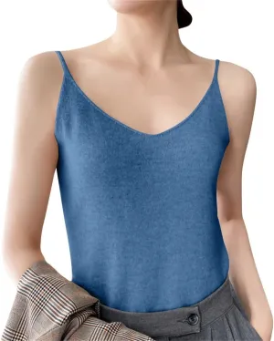 Spaghetti Strap Tank Top Women Sleeveless Casual Gym Cami Crops Summer Solid V Neck Soft Knitted Camisole