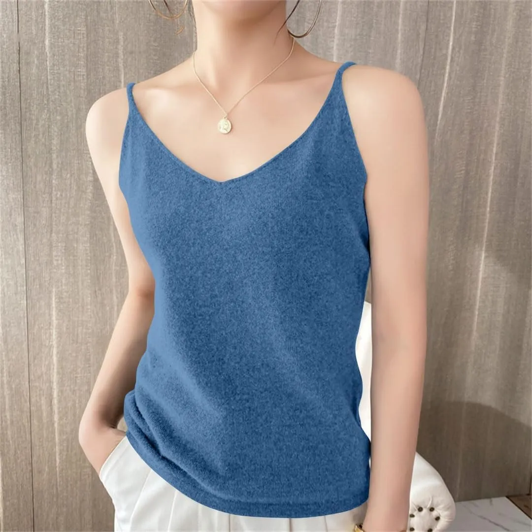 Spaghetti Strap Tank Top Women Sleeveless Casual Gym Cami Crops Summer Solid V Neck Soft Knitted Camisole