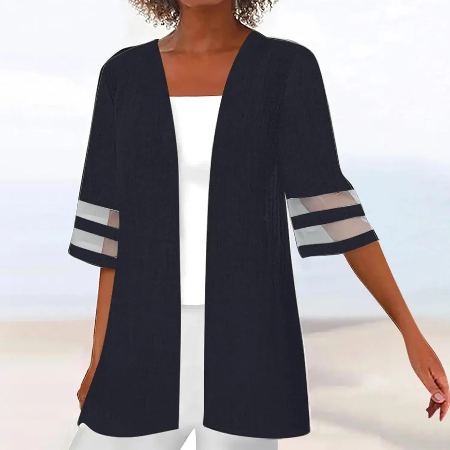Spring Cardigans for Women 2025 Floral Printed Trendy Open Front Cardigan 3/4 Sleeve Trendy Elegant Cardigans
