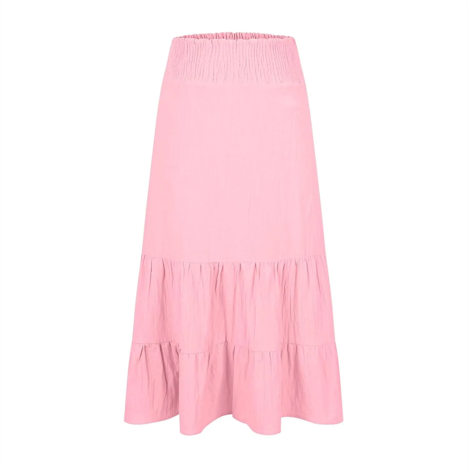 Summer Flowy Casual Long Skirt for Women, Solid Color Elastic Waist Tiered Ruched Skirts Going Out Vacation Clothes