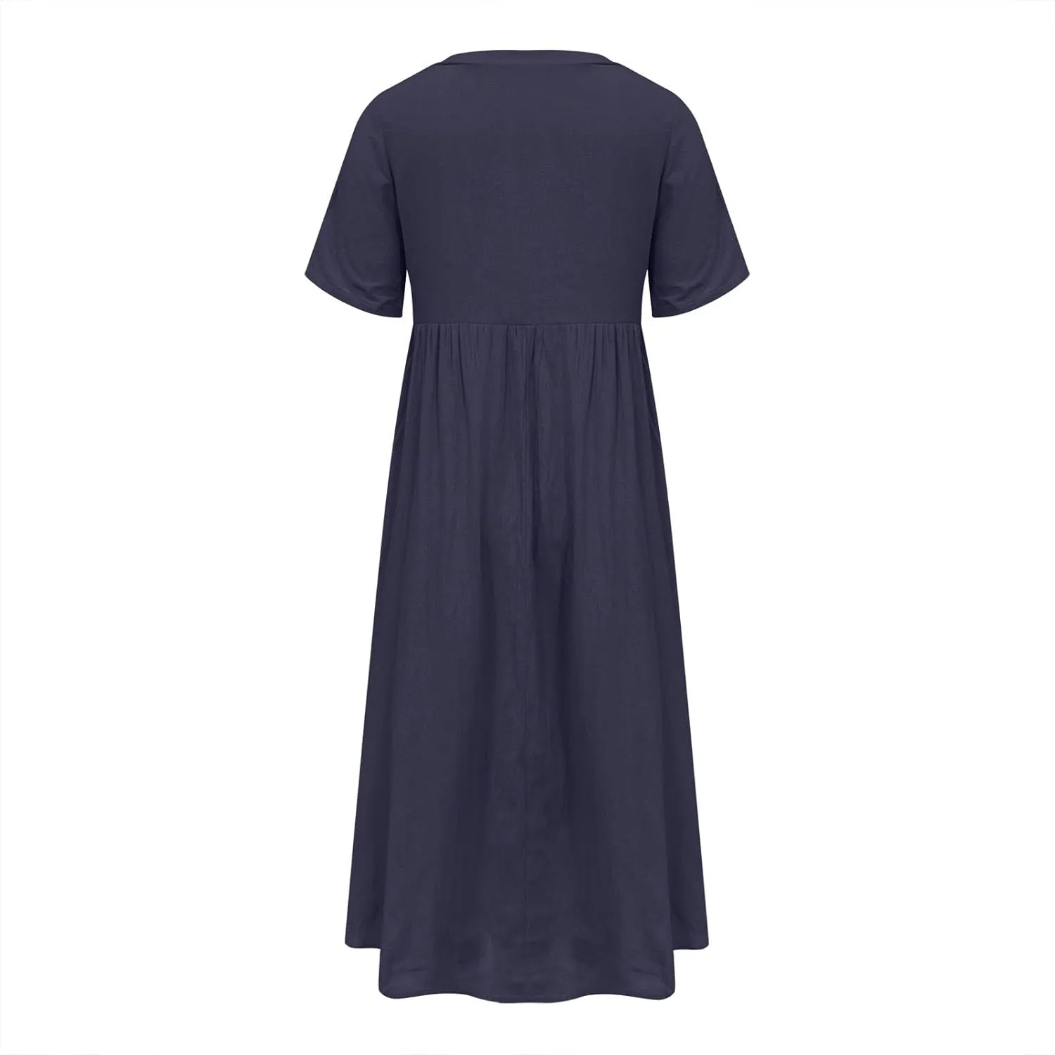 Summer T Shirt Dresses for Women 2024 Trendy V Neck Lace Embroidery Cotton Linen Short Sleeve Flowy Midi Dresses with Pockets