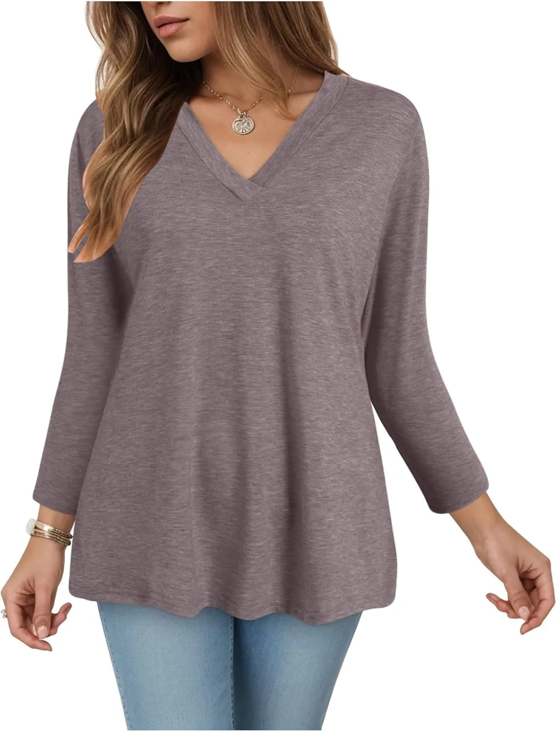 Summer Tops for Women 2025 3/4 Sleeve V Neck Shirts Casual Tunic Tops Fashion Cute Blouse Loose Basic Tops