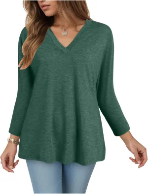 Summer Tops for Women 2025 3/4 Sleeve V Neck Shirts Casual Tunic Tops Fashion Cute Blouse Loose Basic Tops