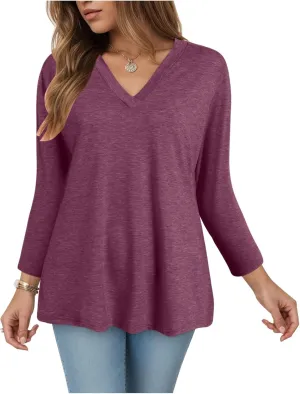 Summer Tops for Women 2025 3/4 Sleeve V Neck Shirts Casual Tunic Tops Fashion Cute Blouse Loose Basic Tops