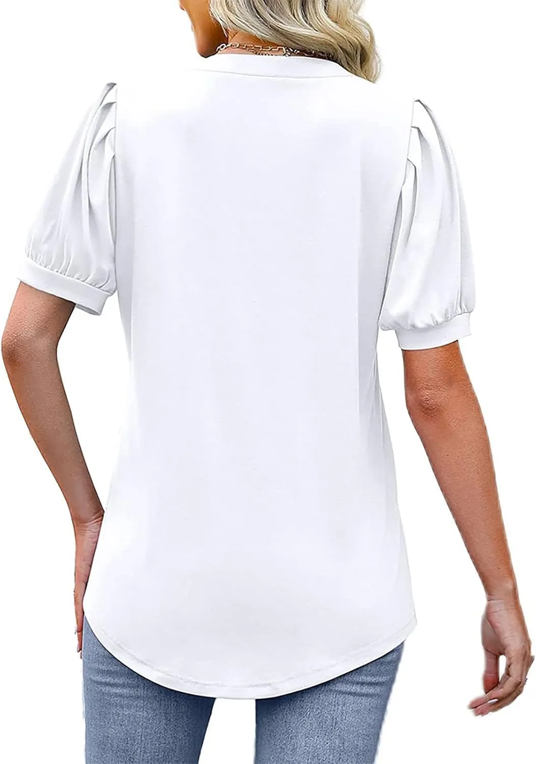Summer Tops for Women Puff Short Sleeve Tops Dressy Casual V-Neck T-Shirts Cute Blouse for Work