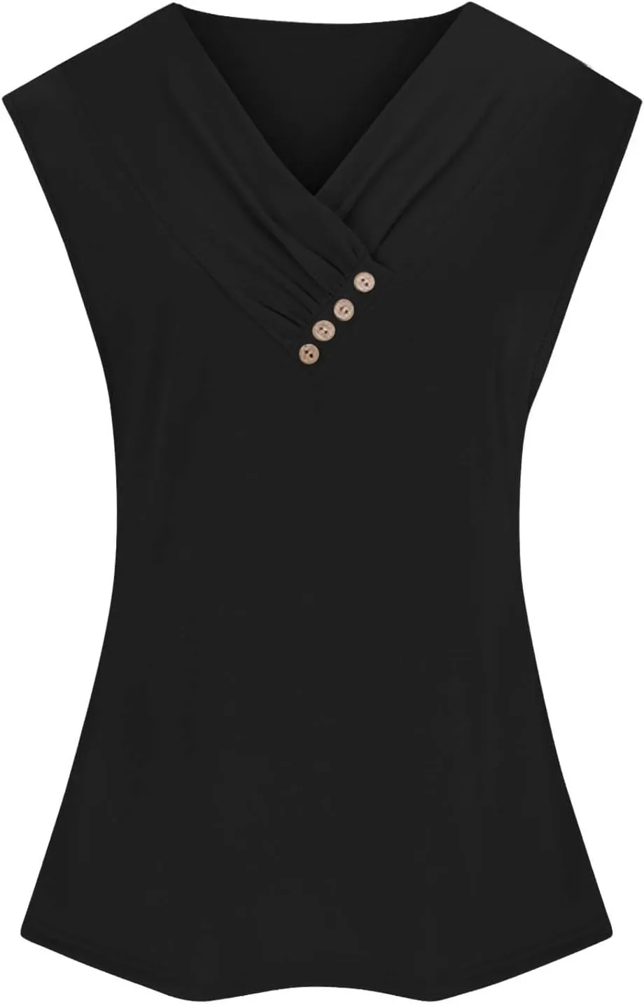 Tank Top for Women Summer Pleated Button V Neck T Shirts Sleeveless Loose Fit Blouse 2025 Fashion Tunics