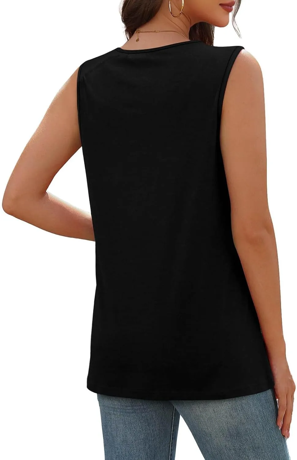 Tank Top for Women Summer Pleated Button V Neck T Shirts Sleeveless Loose Fit Blouse 2025 Fashion Tunics