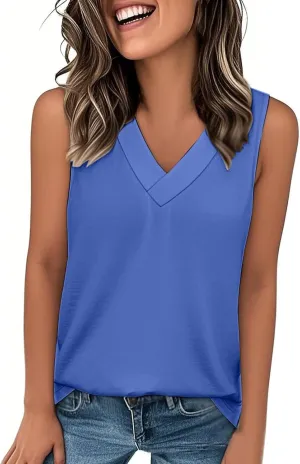 Tank Top for Women Summer V Neck T Shirts Casual Sleeveless Basic Tshirts Loose Beach Fashion Vacation Outfits