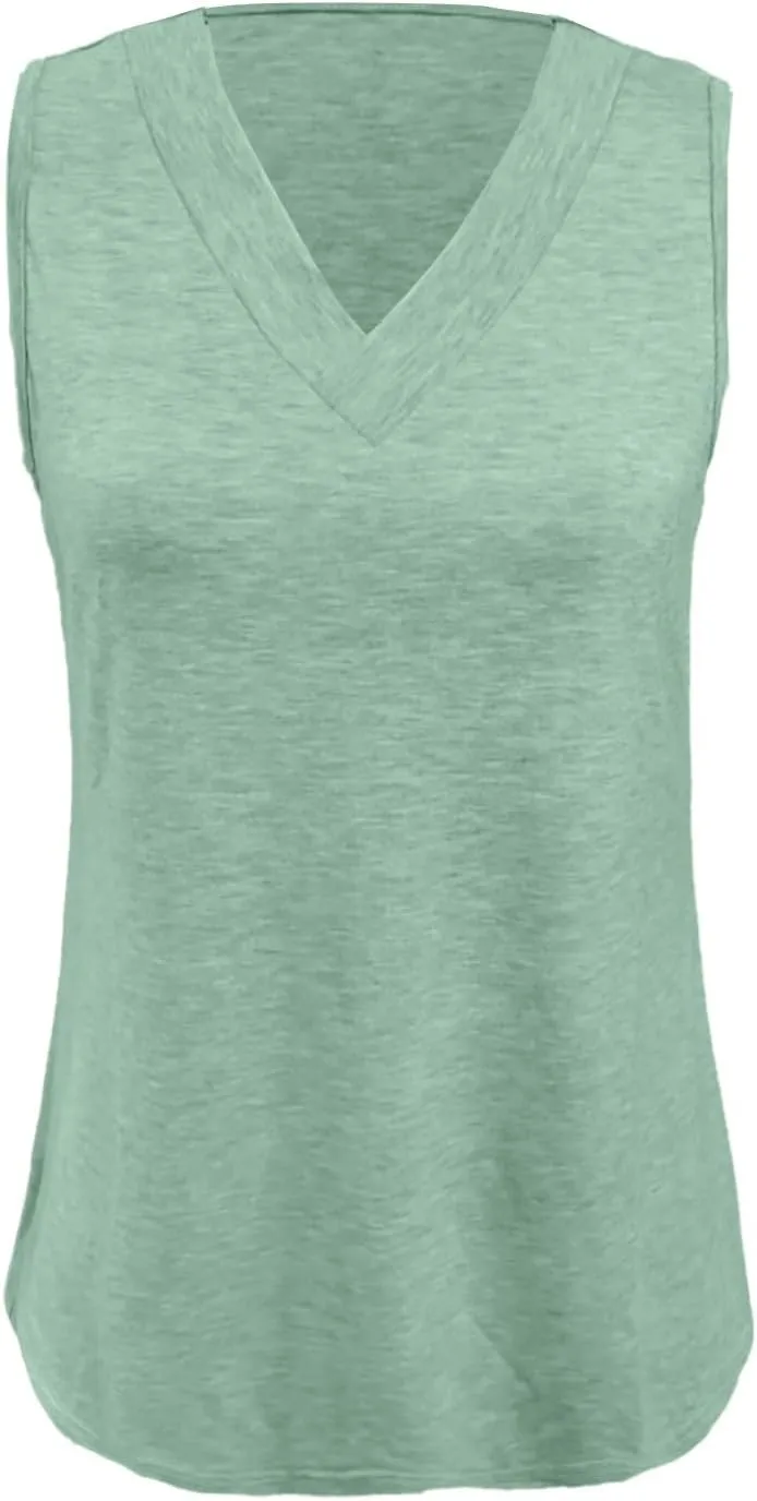 Tank Top for Women Summer V Neck T-Shirts Dressy Casual Sleeveless Comfy Tshirts Loose Beach Vacation Clothes