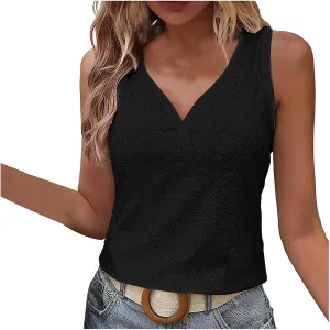 Tank Tops for Women Fashion Tank Tops Solid Color Hollow Tops Summer Casual Loose Flowy Sleeveless Shirts