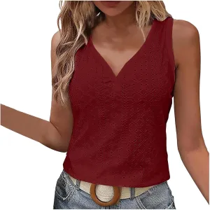 Tank Tops for Women Fashion Tank Tops Solid Color Hollow Tops Summer Casual Loose Flowy Sleeveless Shirts
