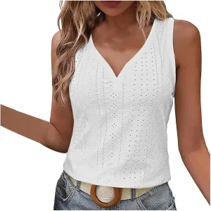 Tank Tops for Women Fashion Tank Tops Solid Color Hollow Tops Summer Casual Loose Flowy Sleeveless Shirts