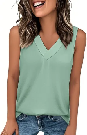 Tank Tops for Women Summer V Neck T Shirt Casual Sleeveless Basic Tee Shirts Loose Vacation Beach Fashion