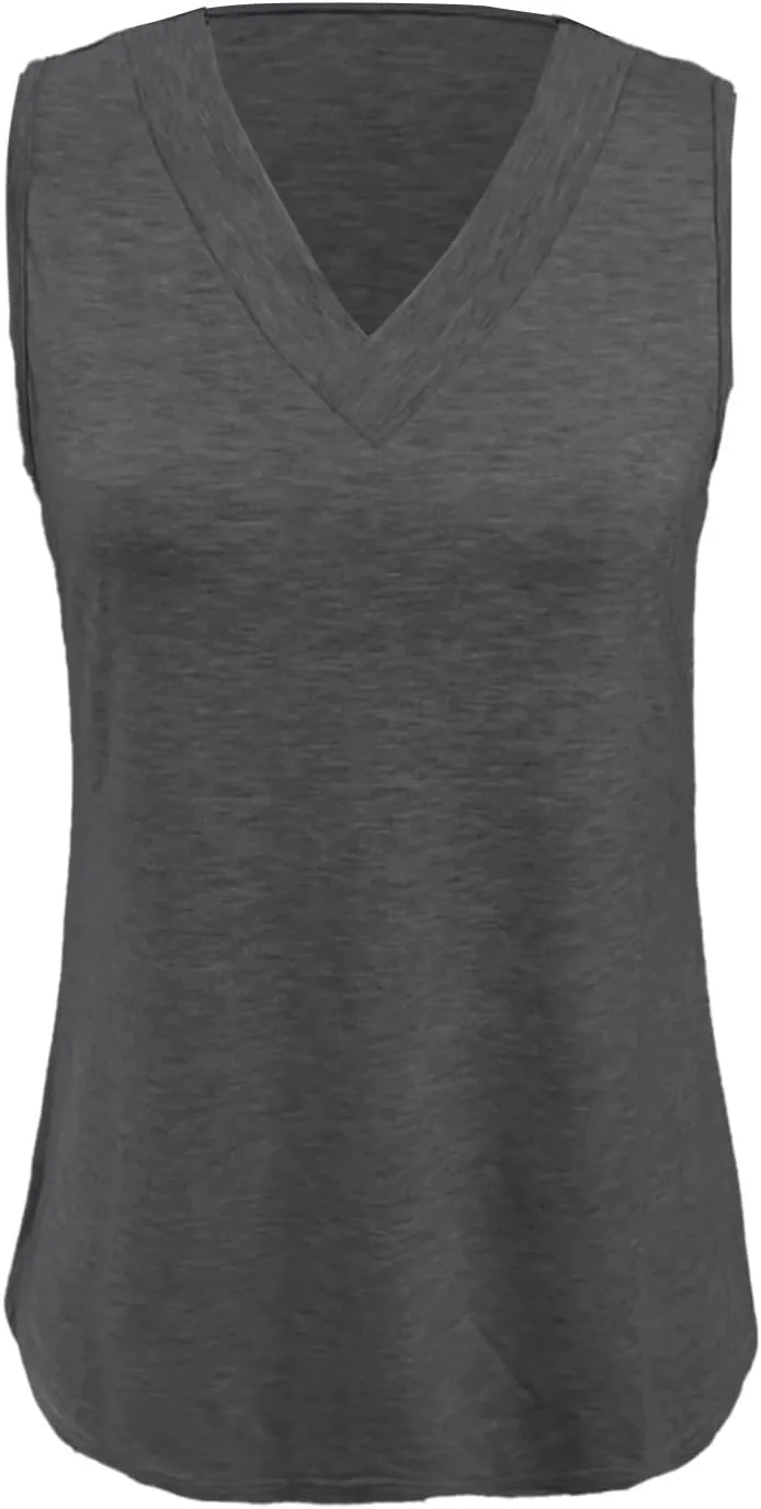Tank Tops for Women Summer V Neck T Shirt Trendy Sleeveless Comfy Tee Shirt Loose Fit Beach Vacation Shirts