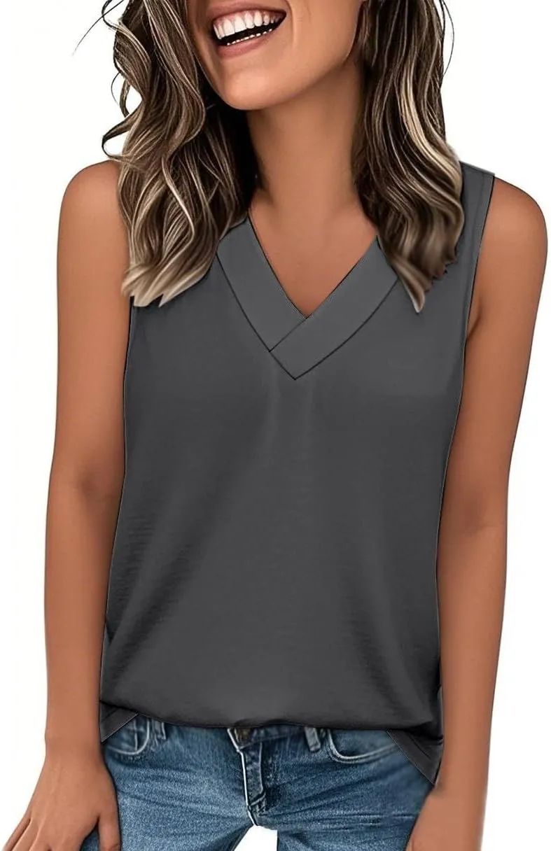 Tank Tops for Women Summer V Neck T Shirt Trendy Sleeveless Comfy Tee Shirt Loose Fit Beach Vacation Shirts