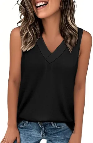 Tank Tops for Women Summer V Neck T-Shirts Trendy Sleeveless Flowy Basic Tees Shirts Loose Fashion 2025