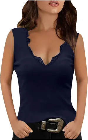Tank Tops for Womens Sexy Sleeveless Summer Tops 2025 Fashion Solid Color Tank Blouses V Neck Slim Vest Tops