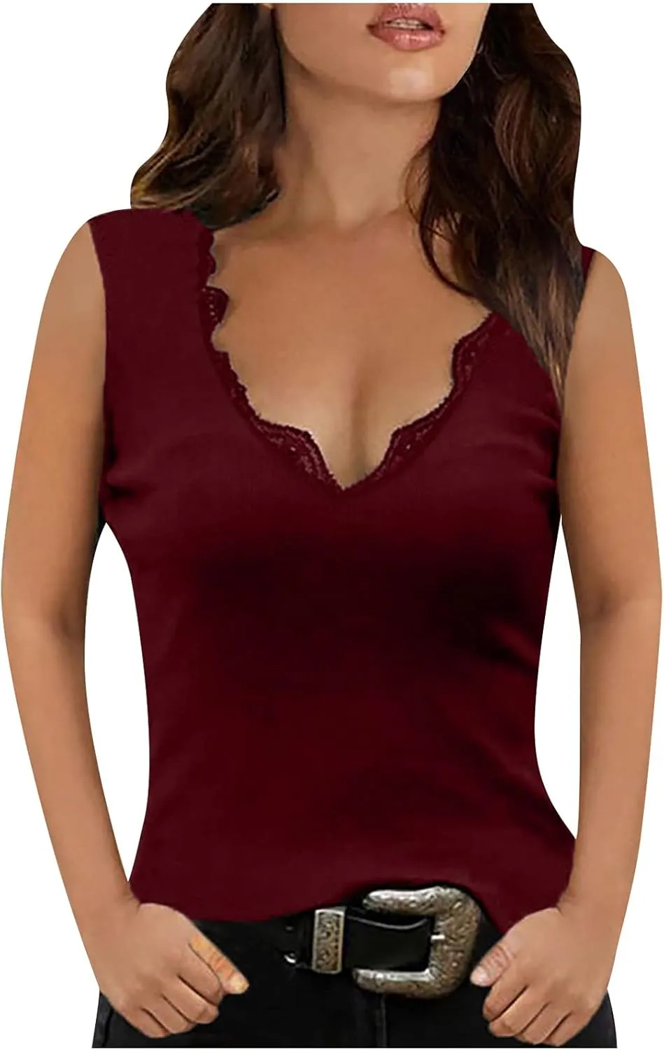 Tank Tops for Womens Sexy Sleeveless Summer Tops 2025 Fashion Solid Color Tank Blouses V Neck Slim Vest Tops