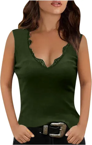 Tank Tops for Womens Sexy Sleeveless Summer Tops 2025 Fashion Solid Color Tank Blouses V Neck Slim Vest Tops