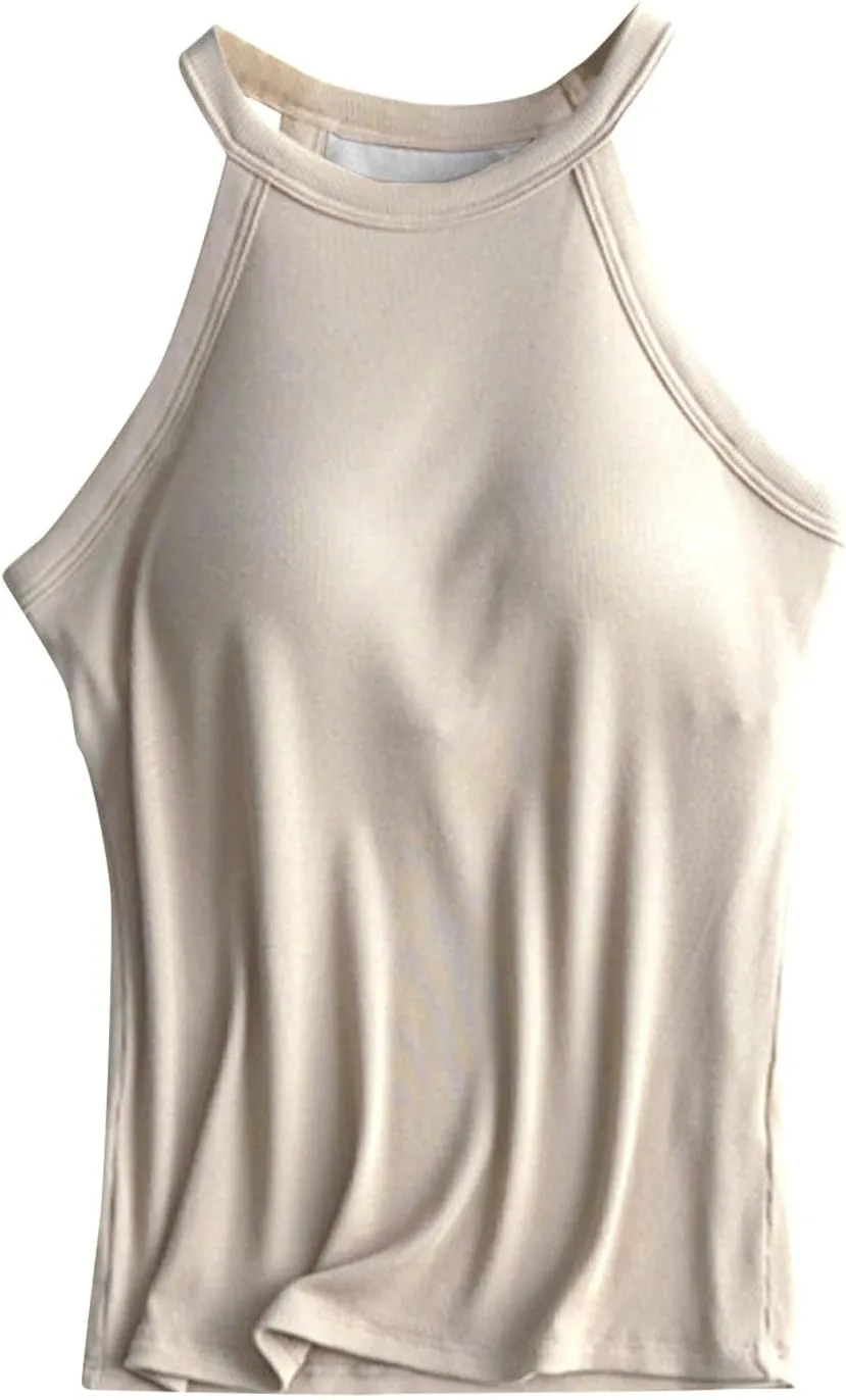 Tank Tops with Built in Bras Athletic Tank Tops for Women Ribbed Tank Top Fitness Workout Running Tops Summer