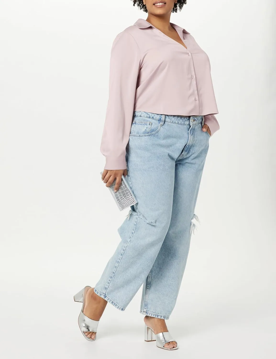 The Drop Women's Harlow Silky Cropped Blouse