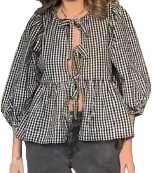 Tie Front Tops for Women Leopard Print Peplum Babydoll Top 3/4 Length Puff Sleeve Coquette Tops Going Out Tops
