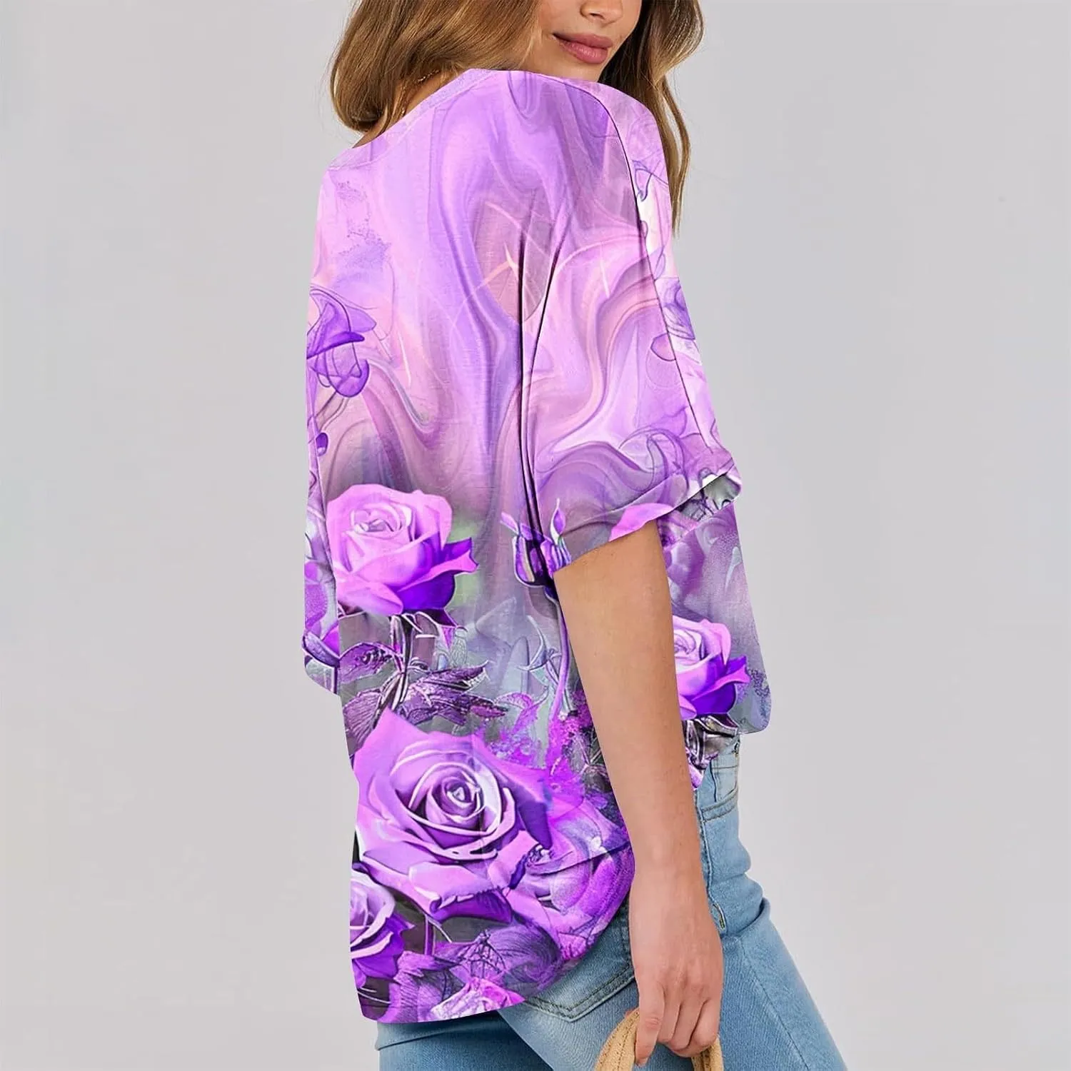 Tops for Women Trendy Summer Plus Size Crew Neck Short Sleeve Shirt Loose Fit Floral Graphic Tunic Tees Blouses